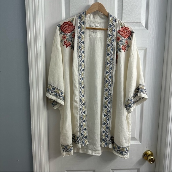 Kyla Seo Handmade Cardigan Kimono Shawl Embroidered Boho Linen Size Extra Small - Picture 4 of 8